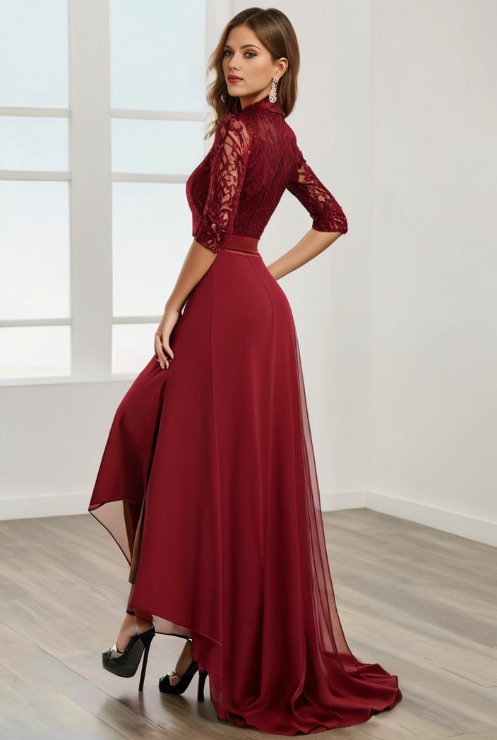 3 4 sleeve sheer sequin stripe high low hem evening dress 132438