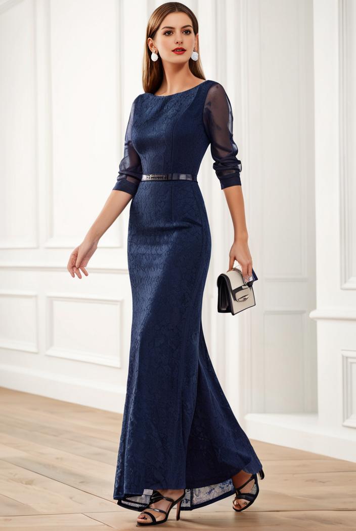 3 4 sleeve bodycon plunging back sequin evening dress 142427