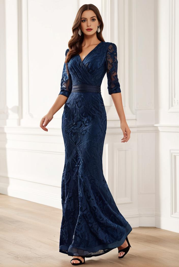 3 4 sleeve bodycon plunging back sequin evening dress 142428