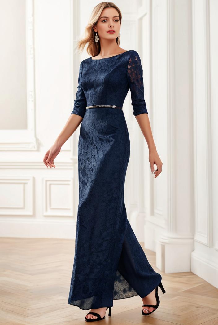 3 4 sleeve bodycon plunging back sequin evening dress 142429