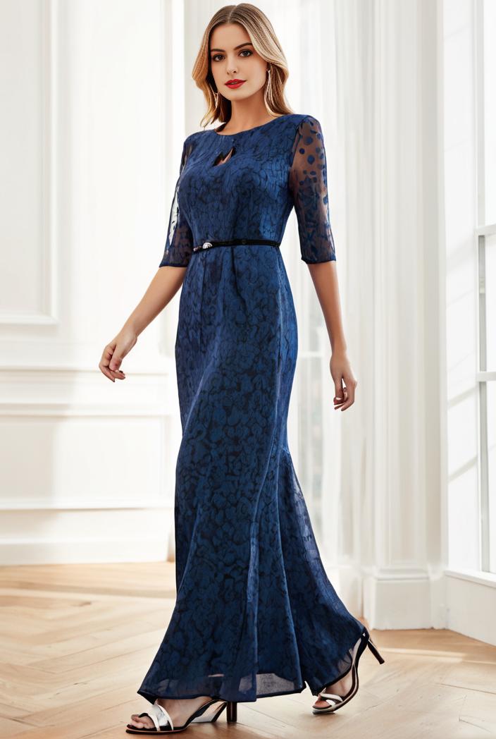 3 4 sleeve bodycon plunging back sequin evening dress 142430