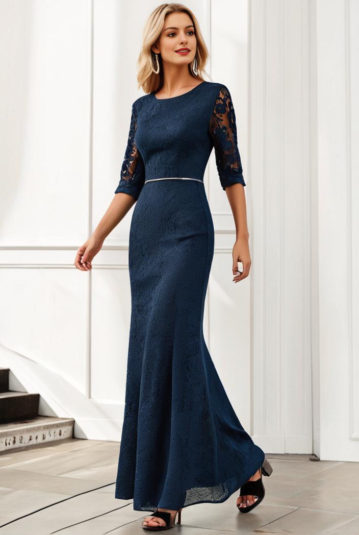 3 4 sleeve bodycon plunging back sequin evening dress 142431