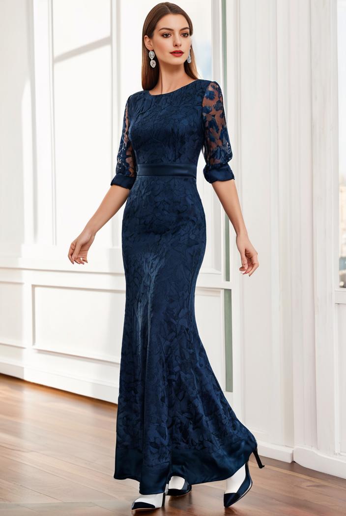 3 4 sleeve bodycon plunging back sequin evening dress 142432