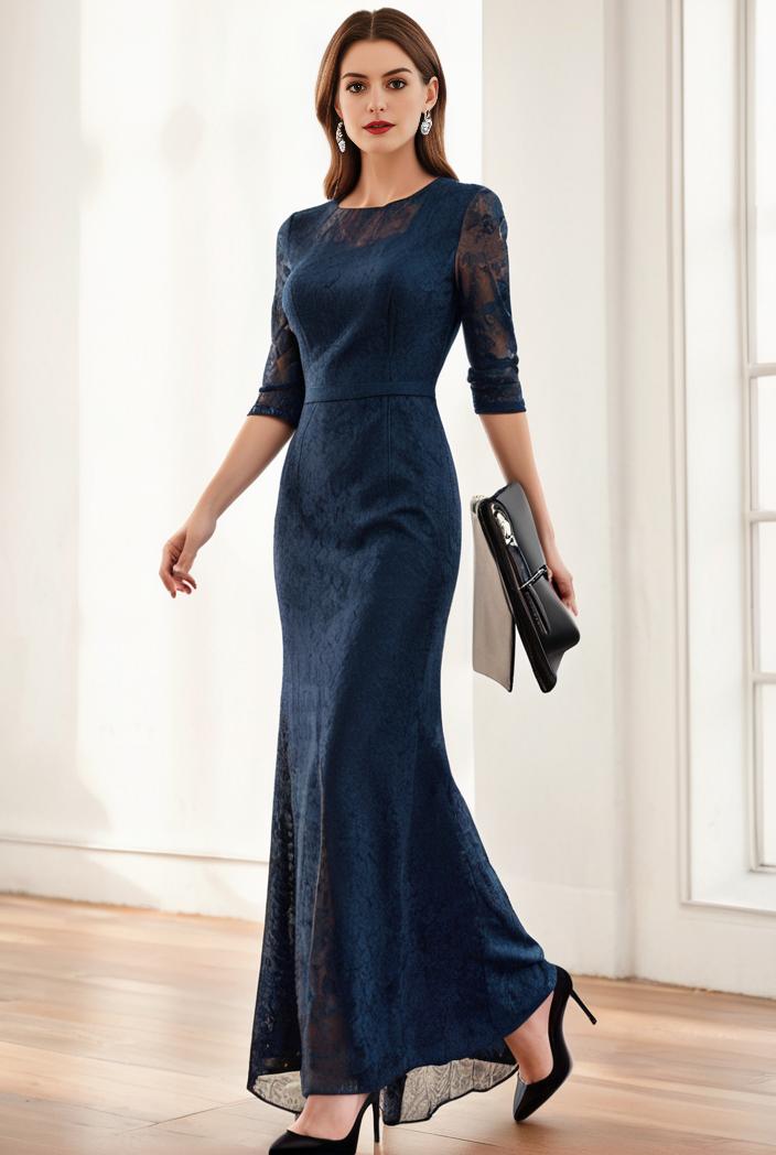 3 4 sleeve bodycon plunging back sequin evening dress 142433