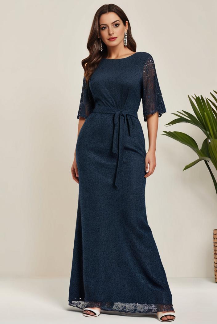 3 4 sleeve bodycon plunging back sequin evening dress 142441