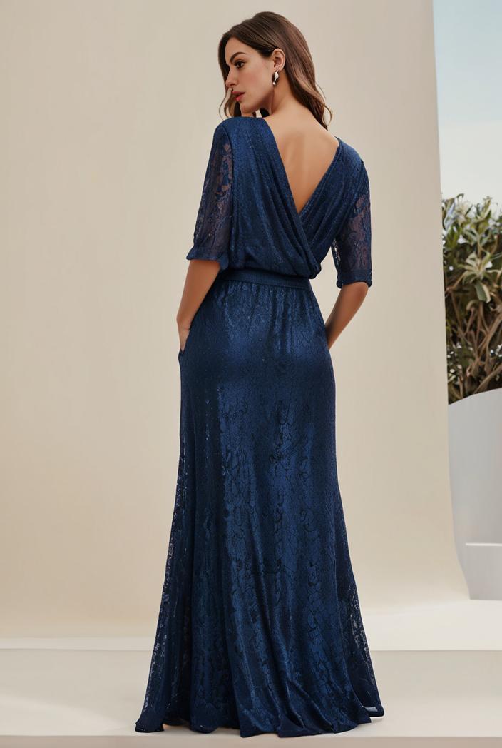 3 4 sleeve bodycon plunging back sequin evening dress 142450