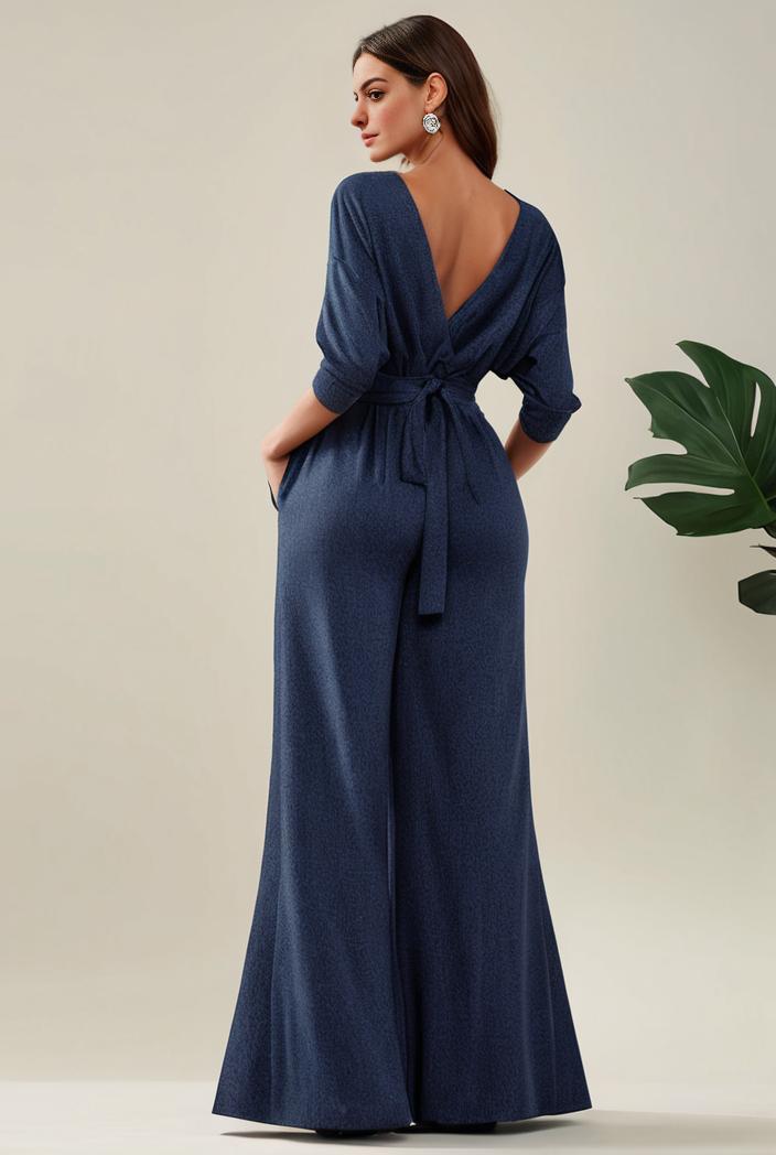 3 4 sleeve bodycon plunging back sequin evening dress 142452