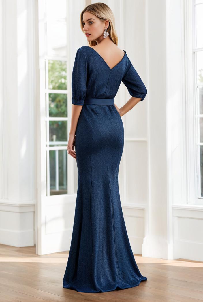3 4 sleeve bodycon plunging back sequin evening dress 142458