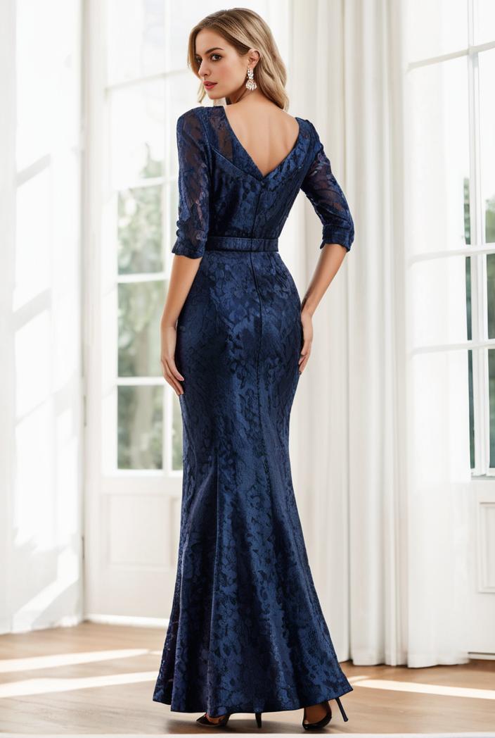 3 4 sleeve bodycon plunging back sequin evening dress 142460
