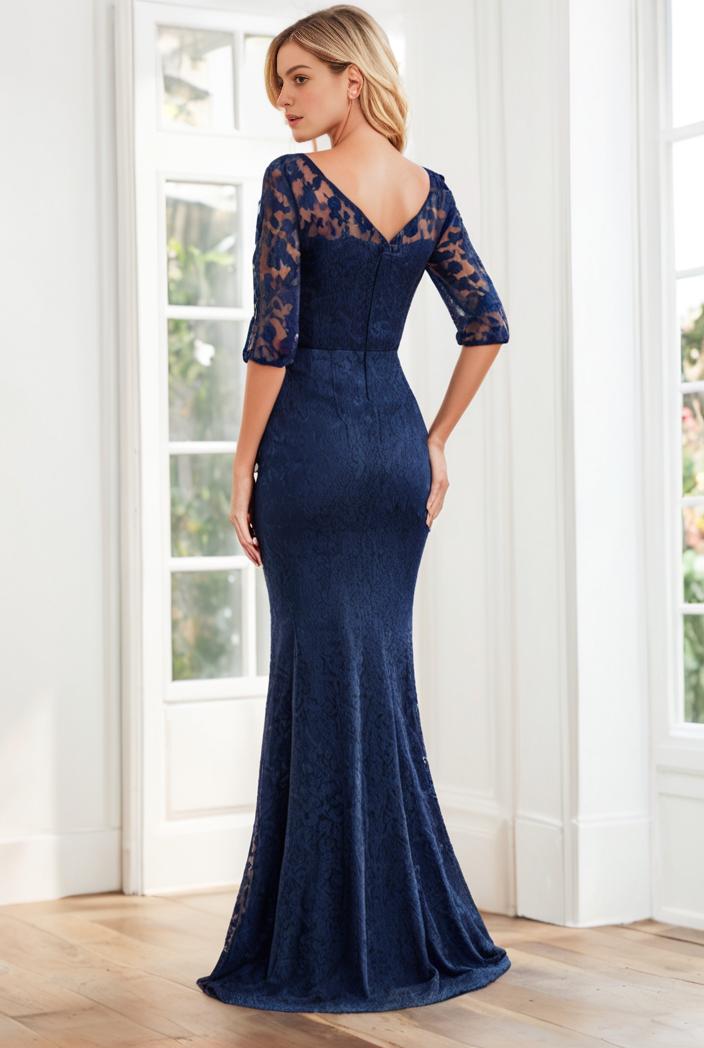 3 4 sleeve bodycon plunging back sequin evening dress 142463