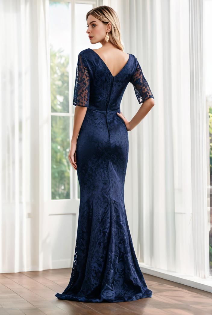 3 4 sleeve bodycon plunging back sequin evening dress 142464