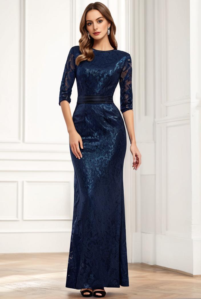 3 4 sleeve bodycon plunging back sequin evening dress 142468