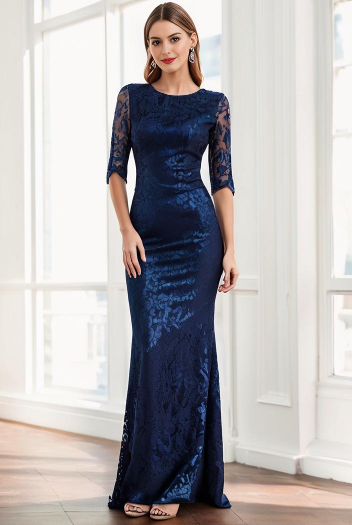 3 4 sleeve bodycon plunging back sequin evening dress 142472
