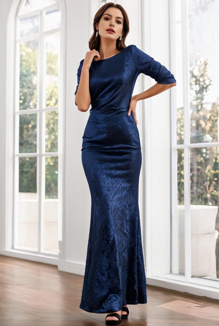 3 4 sleeve bodycon plunging back sequin evening dress 142480
