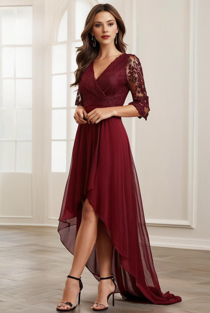 3 4 sleeve sheer sequin stripe high low hem evening dress 116588