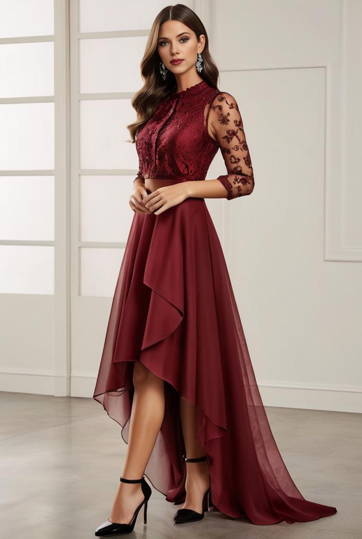 3 4 sleeve sheer sequin stripe high low hem evening dress 116593