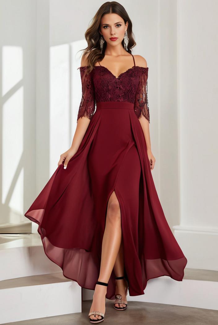 3 4 sleeve sheer sequin stripe high low hem evening dress 116601