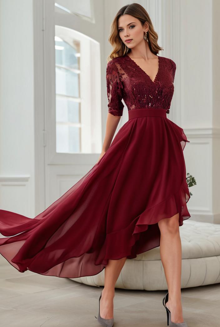 3 4 sleeve sheer sequin stripe high low hem evening dress 116617