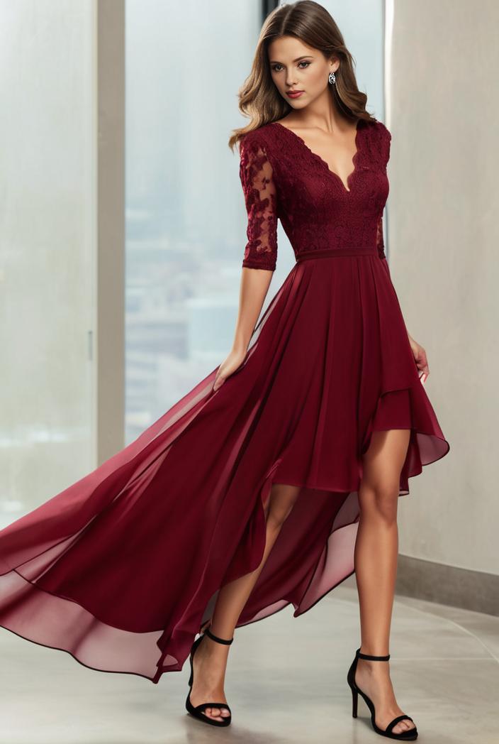 3 4 sleeve sheer sequin stripe high low hem evening dress 116618