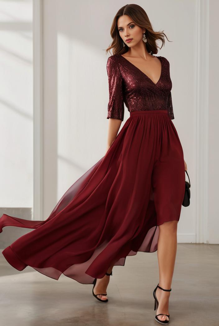 3 4 sleeve sheer sequin stripe high low hem evening dress 116622