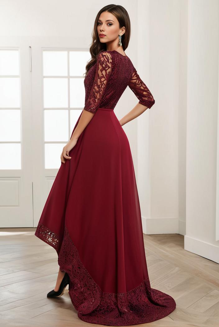 3 4 sleeve sheer sequin stripe high low hem evening dress 116628