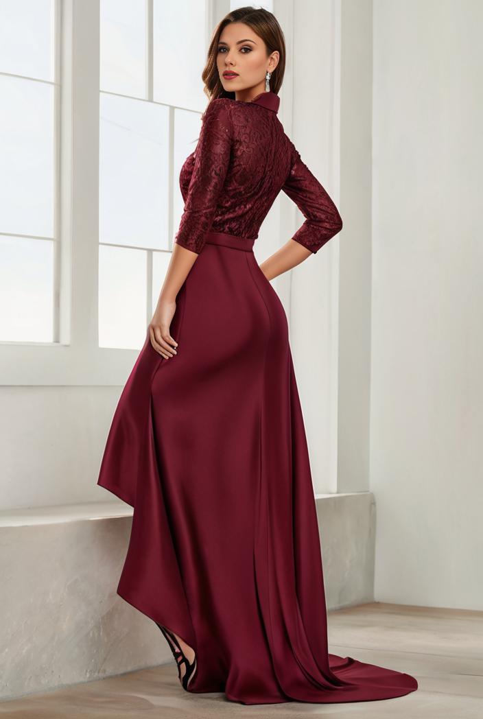 3 4 sleeve sheer sequin stripe high low hem evening dress 116633