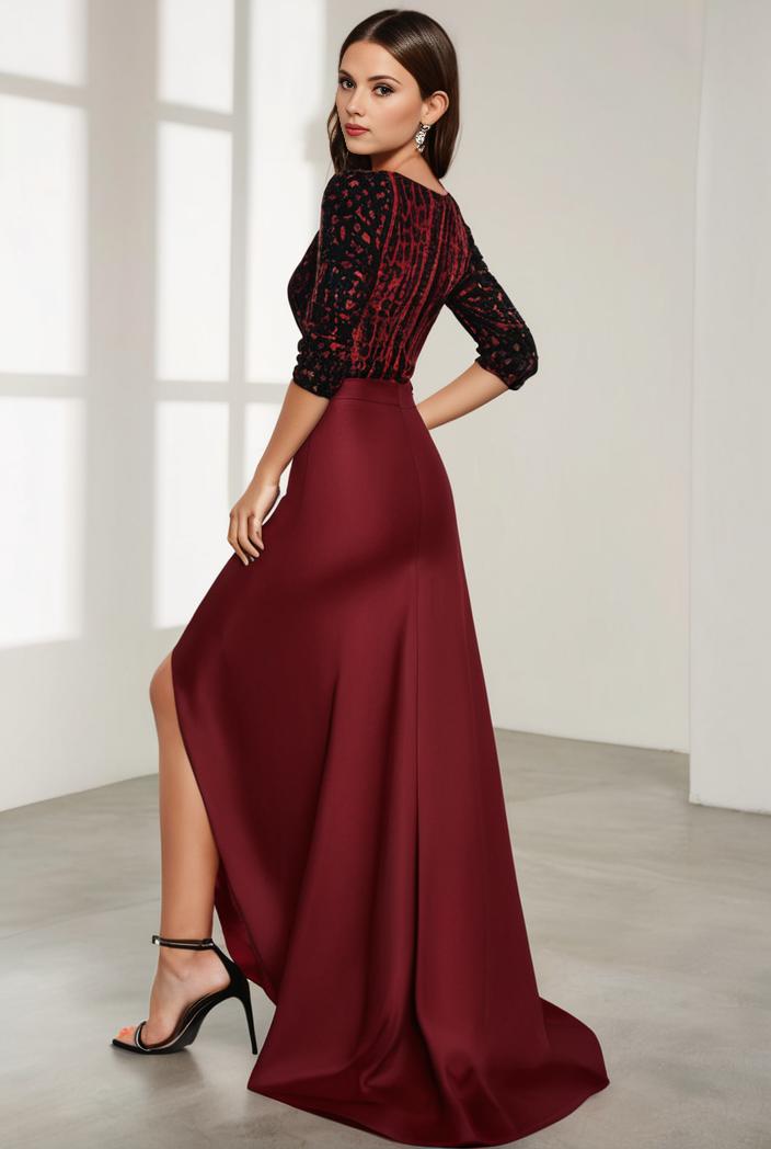 3 4 sleeve sheer sequin stripe high low hem evening dress 116630