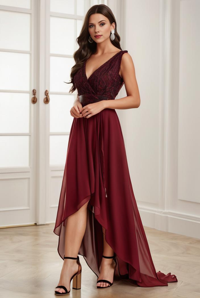 3 4 sleeve sheer sequin stripe high low hem evening dress 116631