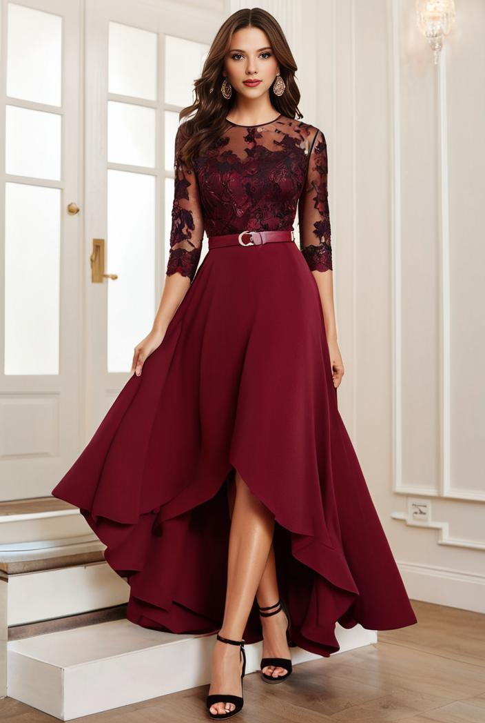 3 4 sleeve sheer sequin stripe high low hem evening dress 116644