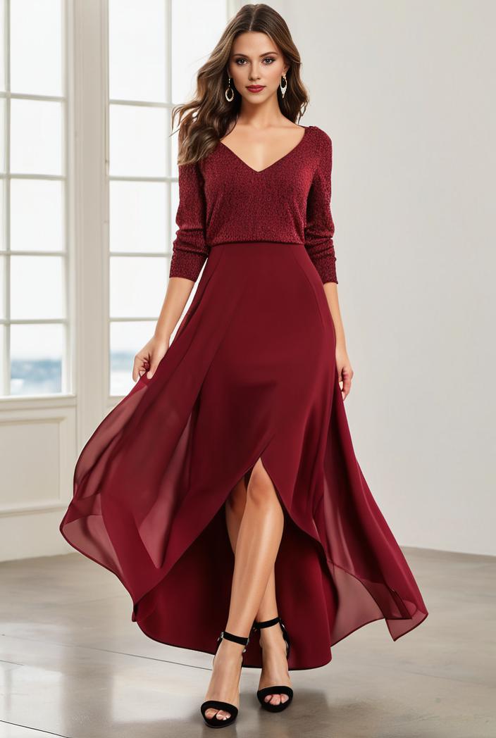 3 4 sleeve sheer sequin stripe high low hem evening dress 116645