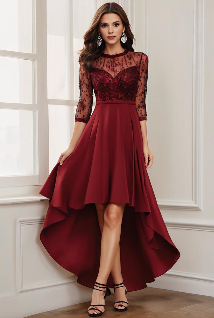 3 4 sleeve sheer sequin stripe high low hem evening dress 116647