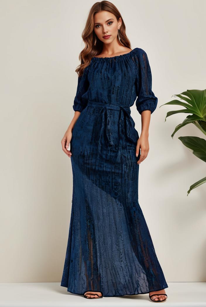 3 4 sleeve bodycon plunging back sequin evening dress 128393
