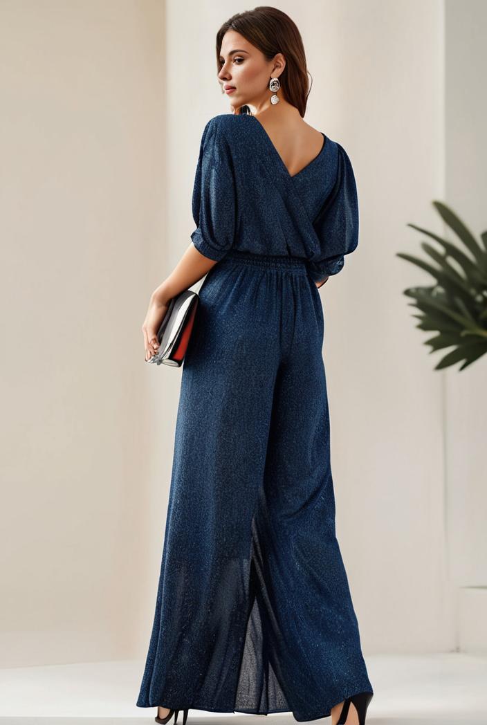 3 4 sleeve bodycon plunging back sequin evening dress 128403