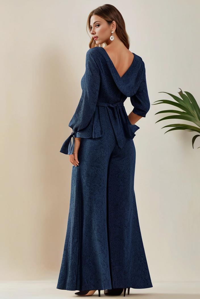 3 4 sleeve bodycon plunging back sequin evening dress 128405