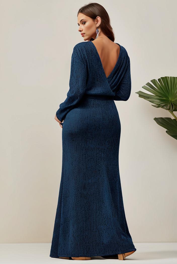 3 4 sleeve bodycon plunging back sequin evening dress 128410