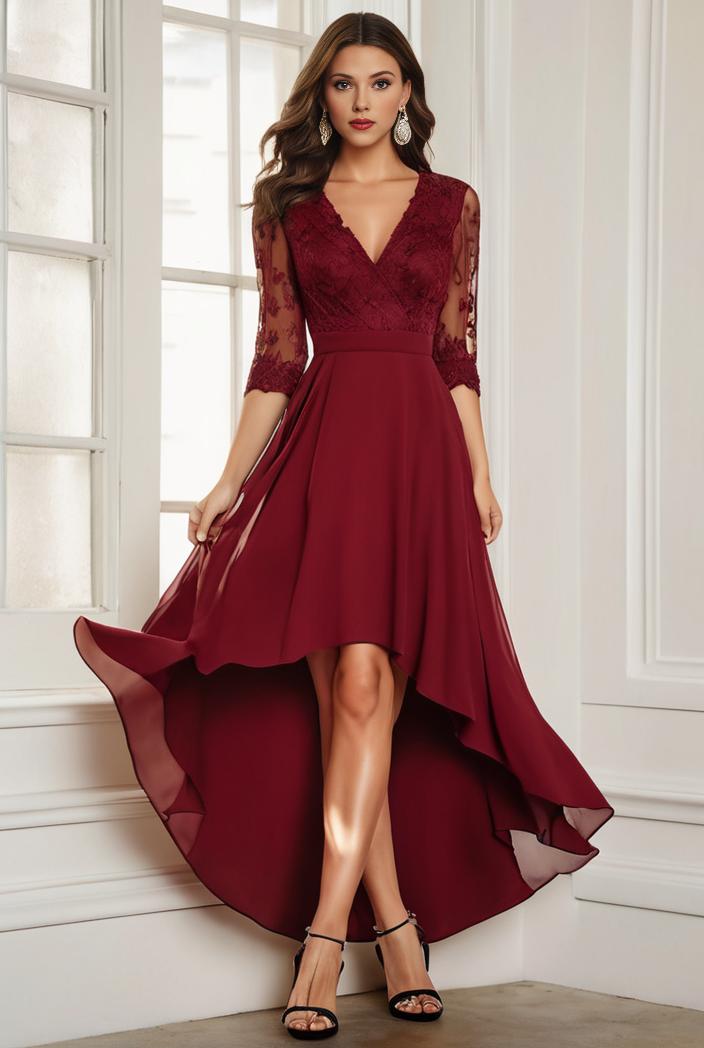 3 4 sleeve sheer sequin stripe high low hem evening dress 128459