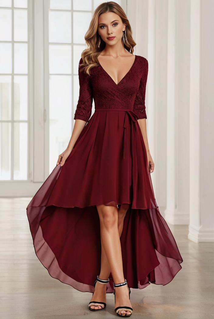 3 4 sleeve sheer sequin stripe high low hem evening dress 128463