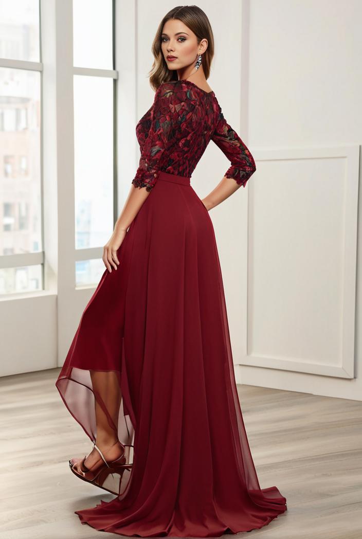 3 4 sleeve sheer sequin stripe high low hem evening dress 128465