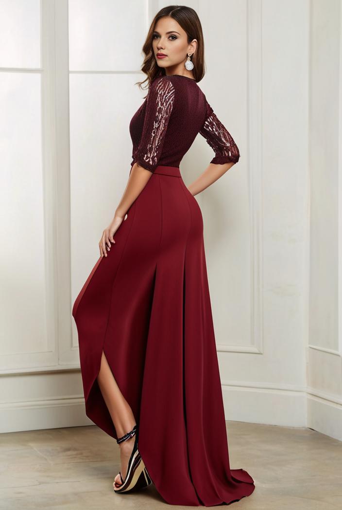 3 4 sleeve sheer sequin stripe high low hem evening dress 128466