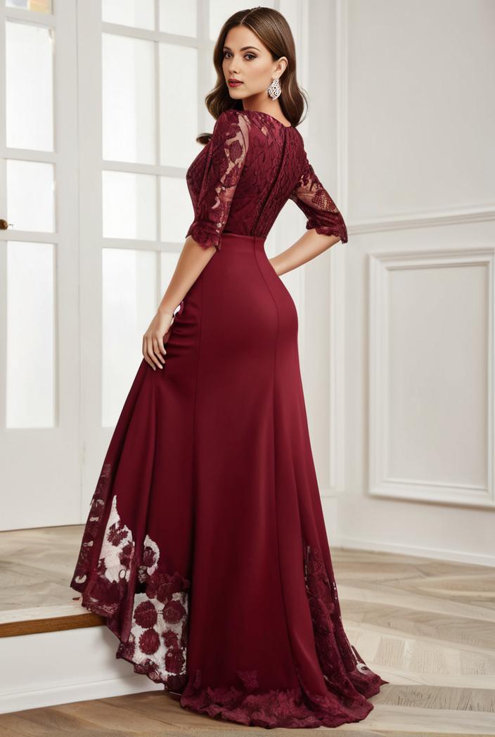 3 4 sleeve sheer sequin stripe high low hem evening dress 128469