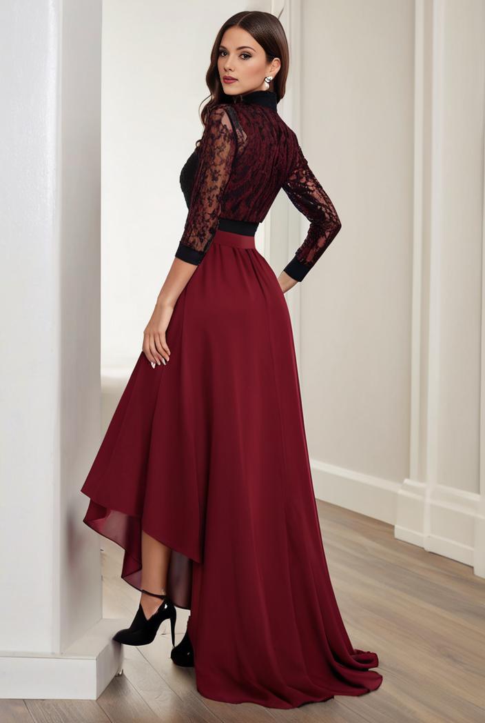 3 4 sleeve sheer sequin stripe high low hem evening dress 128470
