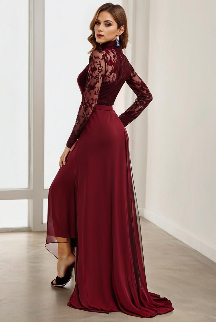 3 4 sleeve sheer sequin stripe high low hem evening dress 128471