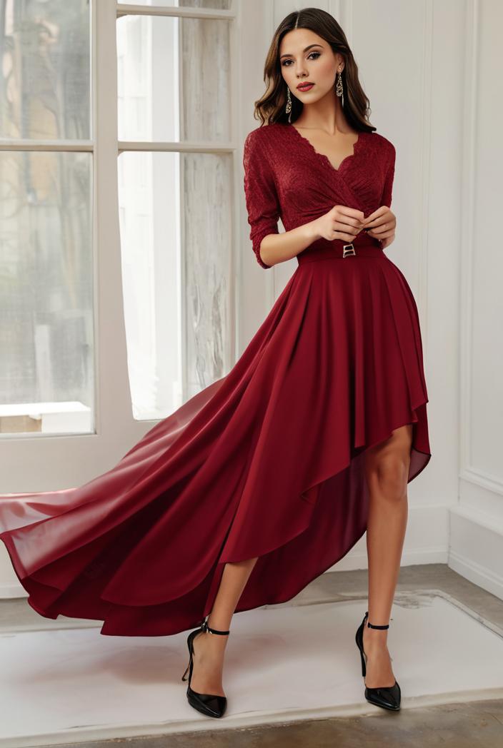 3 4 sleeve sheer sequin stripe high low hem evening dress 128475