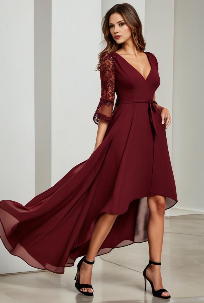 3 4 sleeve sheer sequin stripe high low hem evening dress 128477