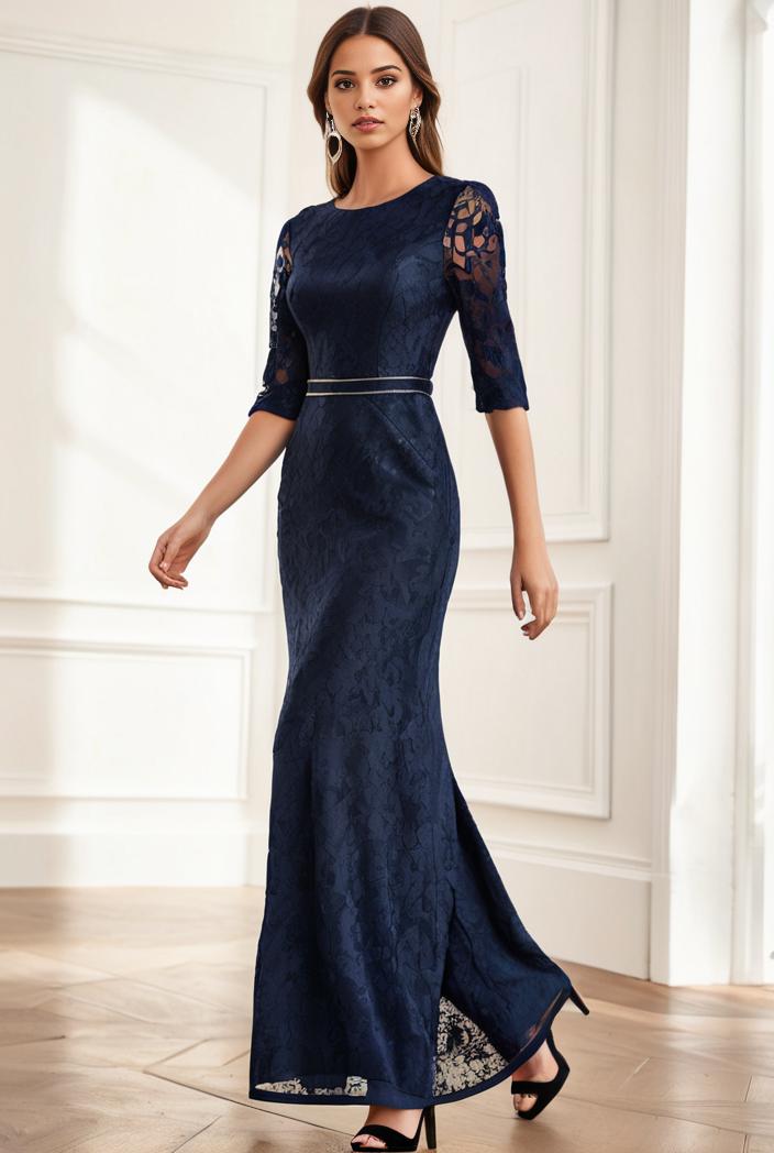 3 4 sleeve bodycon plunging back sequin evening dress 135387