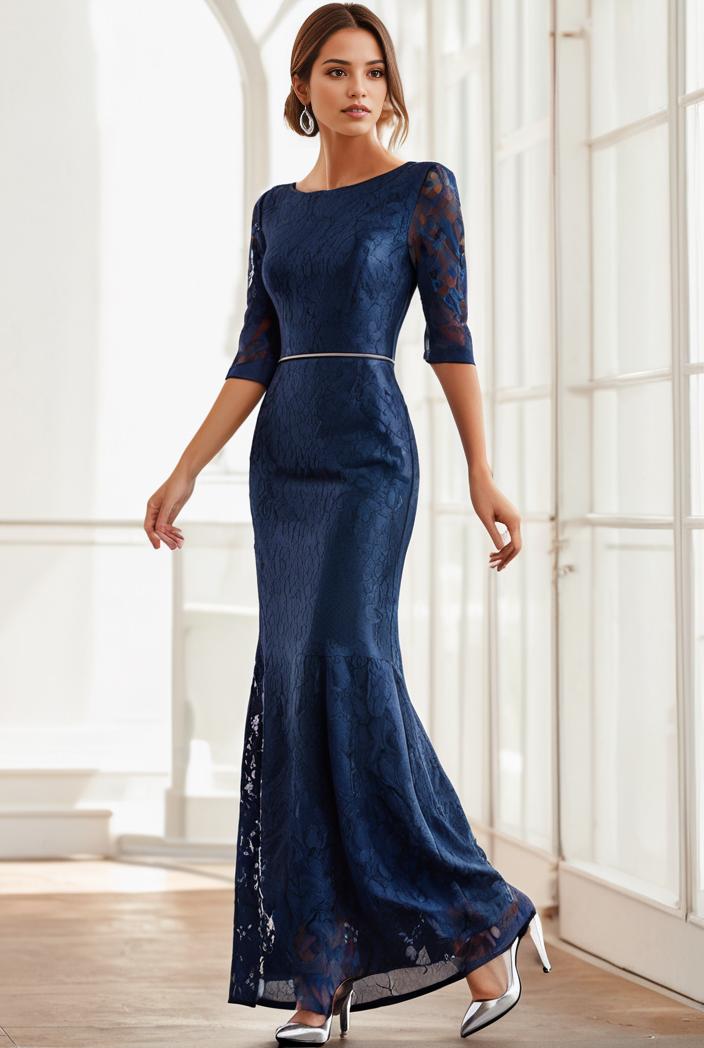 3 4 sleeve bodycon plunging back sequin evening dress 135389