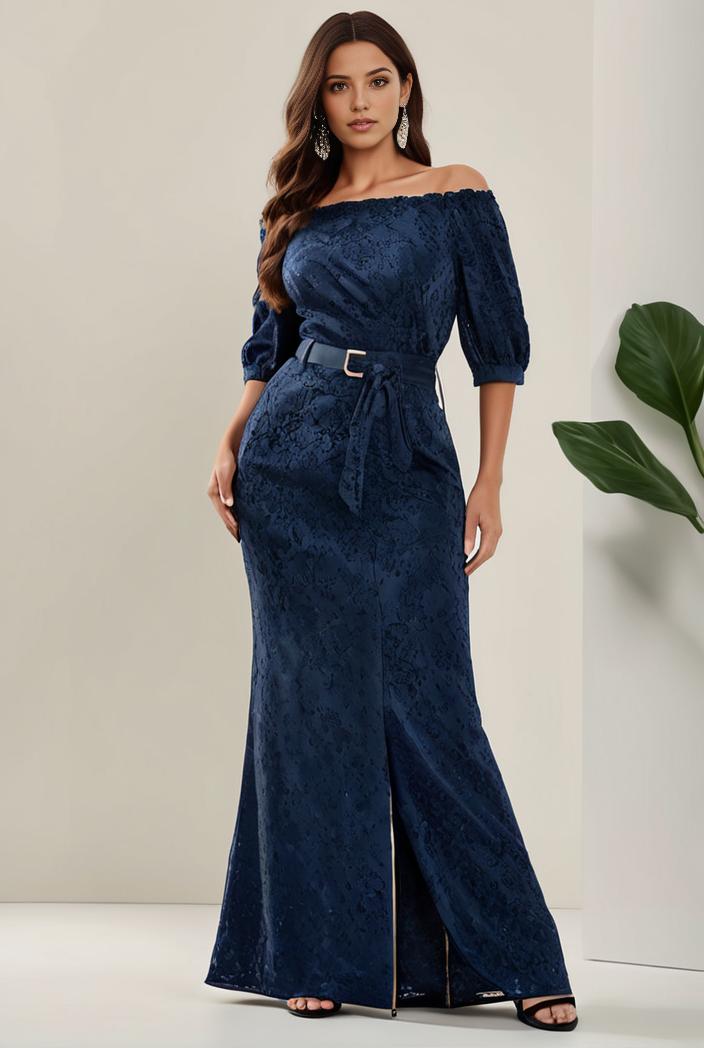 3 4 sleeve bodycon plunging back sequin evening dress 135394