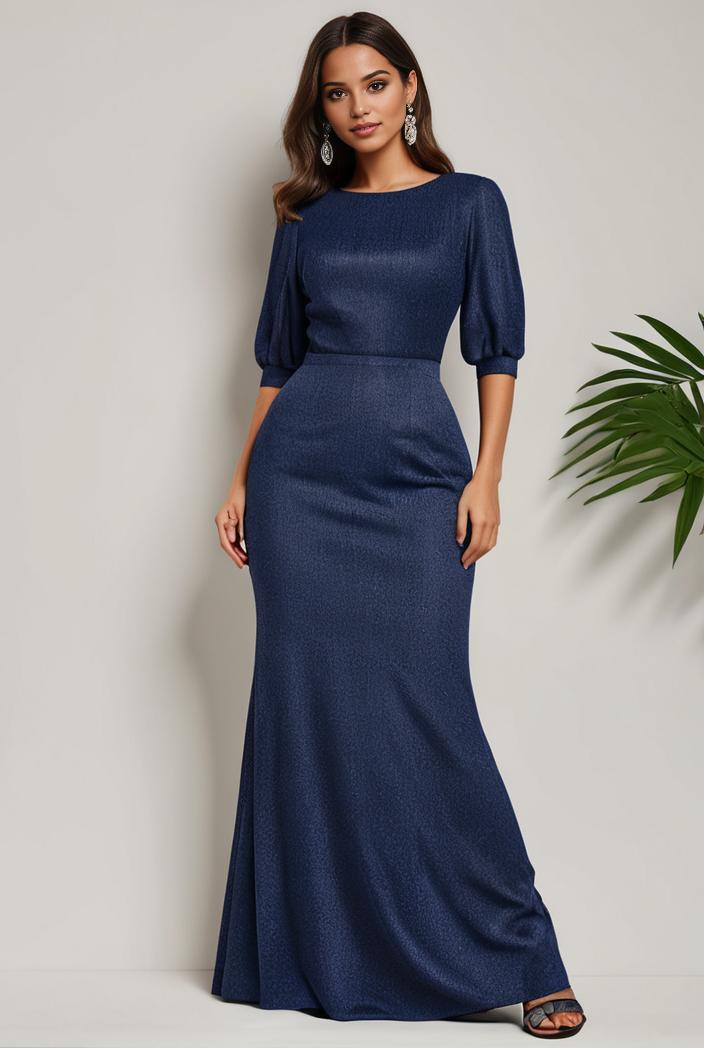 3 4 sleeve bodycon plunging back sequin evening dress 135397