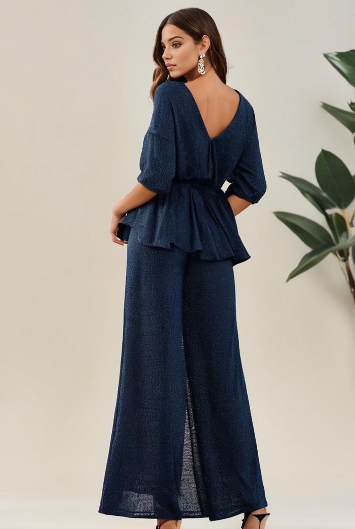 3 4 sleeve bodycon plunging back sequin evening dress 135410