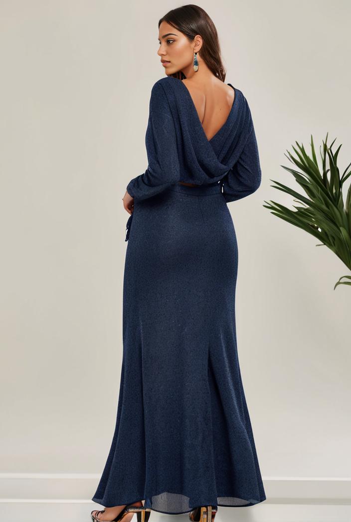 3 4 sleeve bodycon plunging back sequin evening dress 135408